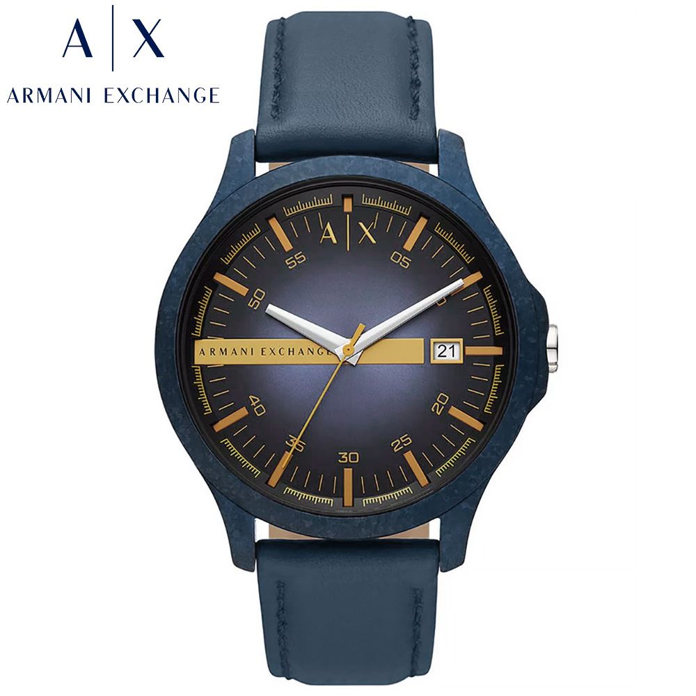 Reloj Armani Exchange Hampton AX2442 Fecha Acero Inoxidable Correa de Cuero Azui